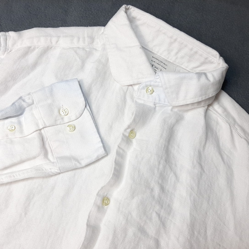 Banana Republic Shirt Mens 2XLT XXL Tall White Slim LINEN Blend Lightweight